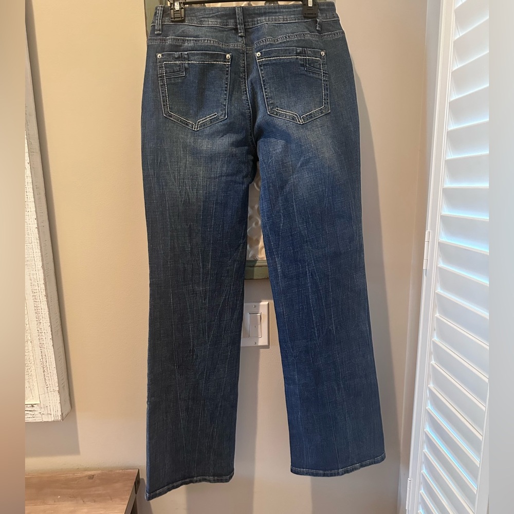 Flamingals Dark Wash Flare Jeans Contrast Stitching Size Medium NWT - Picture 3 of 6